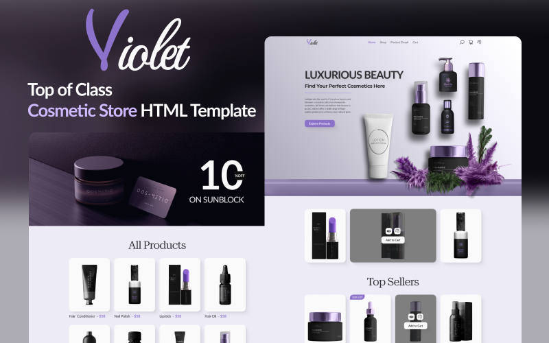 Violet - Glamorous Cosmetic Store HTML Template: Discover Beauty at Its Finest