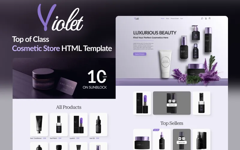 Violet - Glamorous Cosmetic Store HTML Template: Discover Beauty at Its Finest